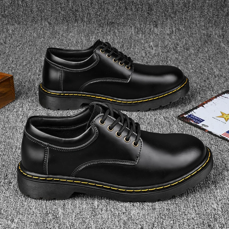 

Men's casual leather low-top heightening large-head work boots breathable versatile British cow tendon sole derby shoes