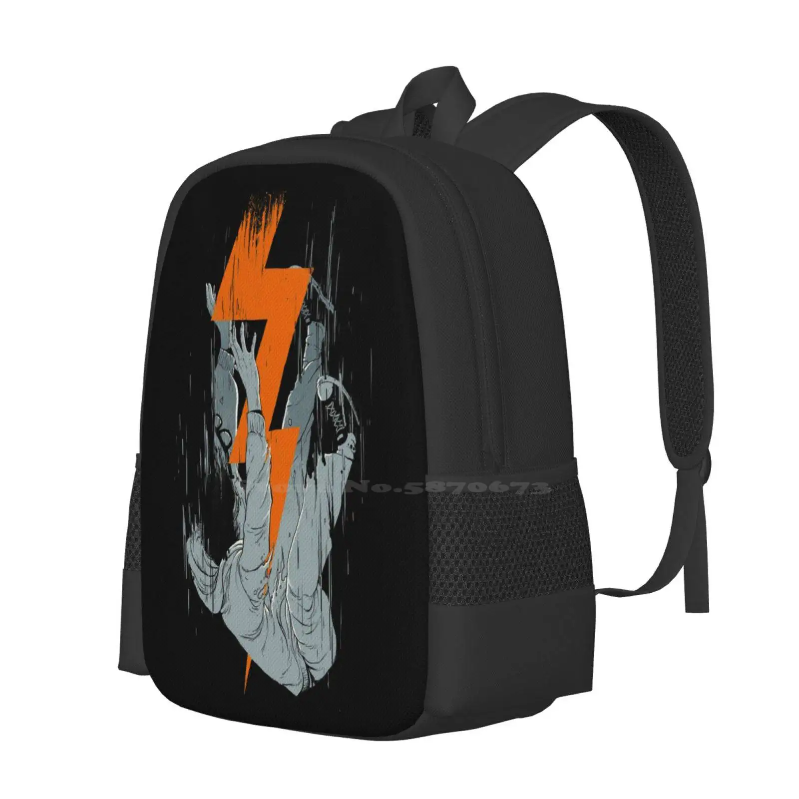 Fall Effect Hot Sale Schoolbag Backpack Fashion Bags Fall Effect Falling Lightning Bolt Comic Outlines Person Man Fantasy Black