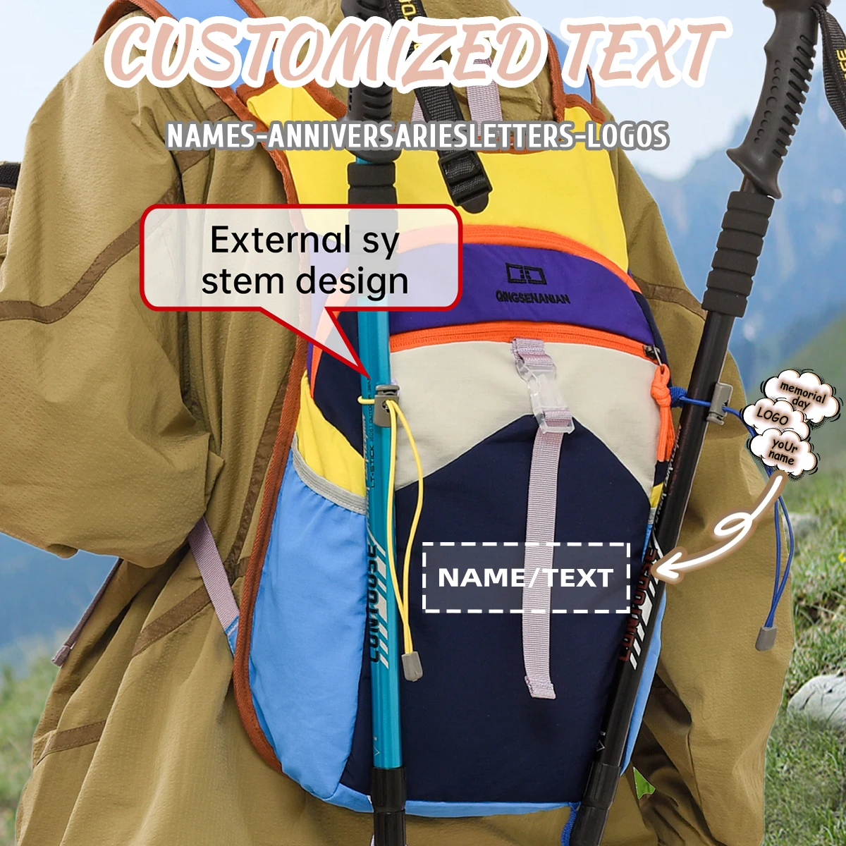 

Customized Logo Outdoor Hiking Backpack, Lightweight Small Size, Unisex Running Backpack, Exclusive DIY Double Shoulder Bag