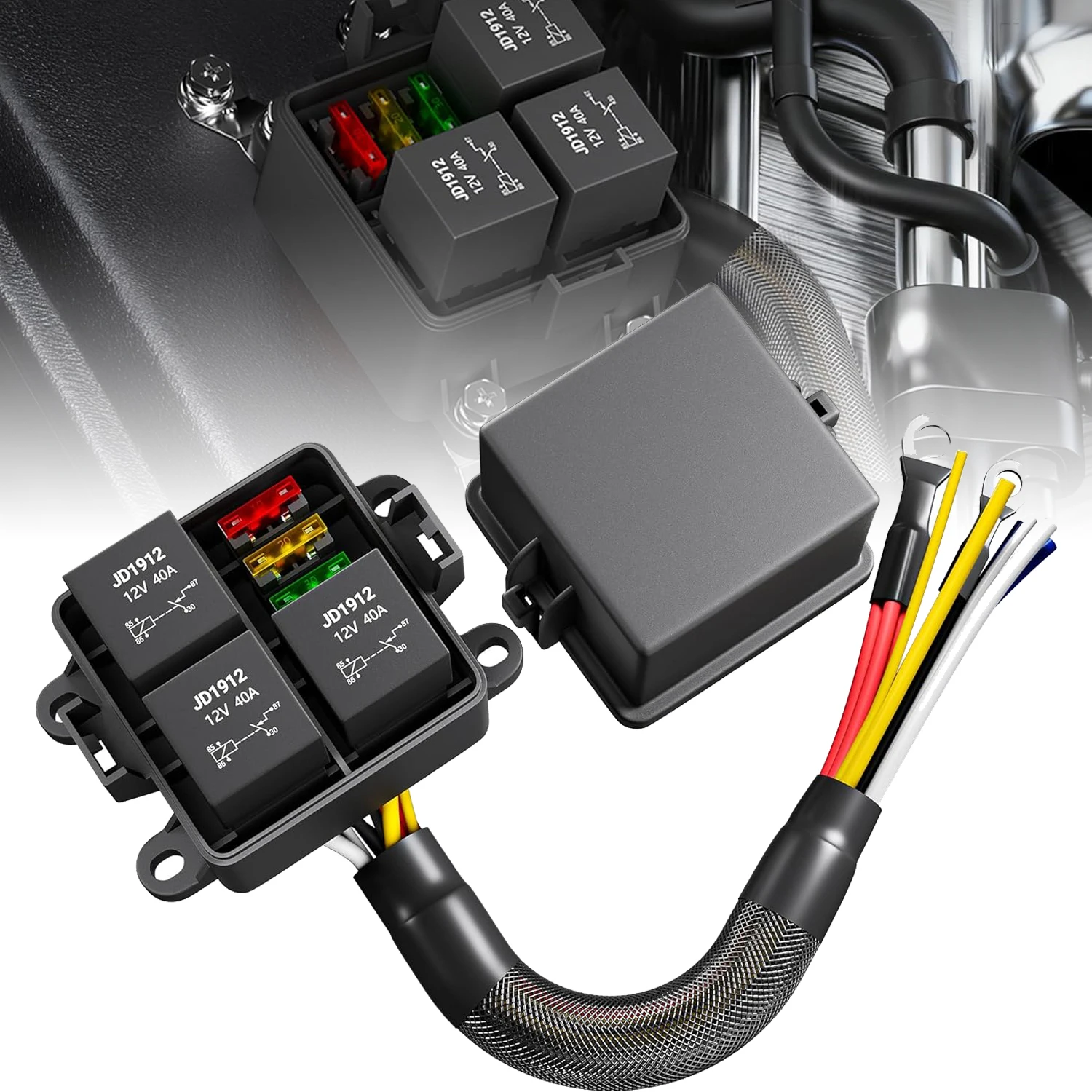 12V 3 Way Waterproof Relay Box Pre-Wired Fuse and Relay Box 3 Slot ATC/ATO Fuse Relay Block Universal Relay Panel for Automotive