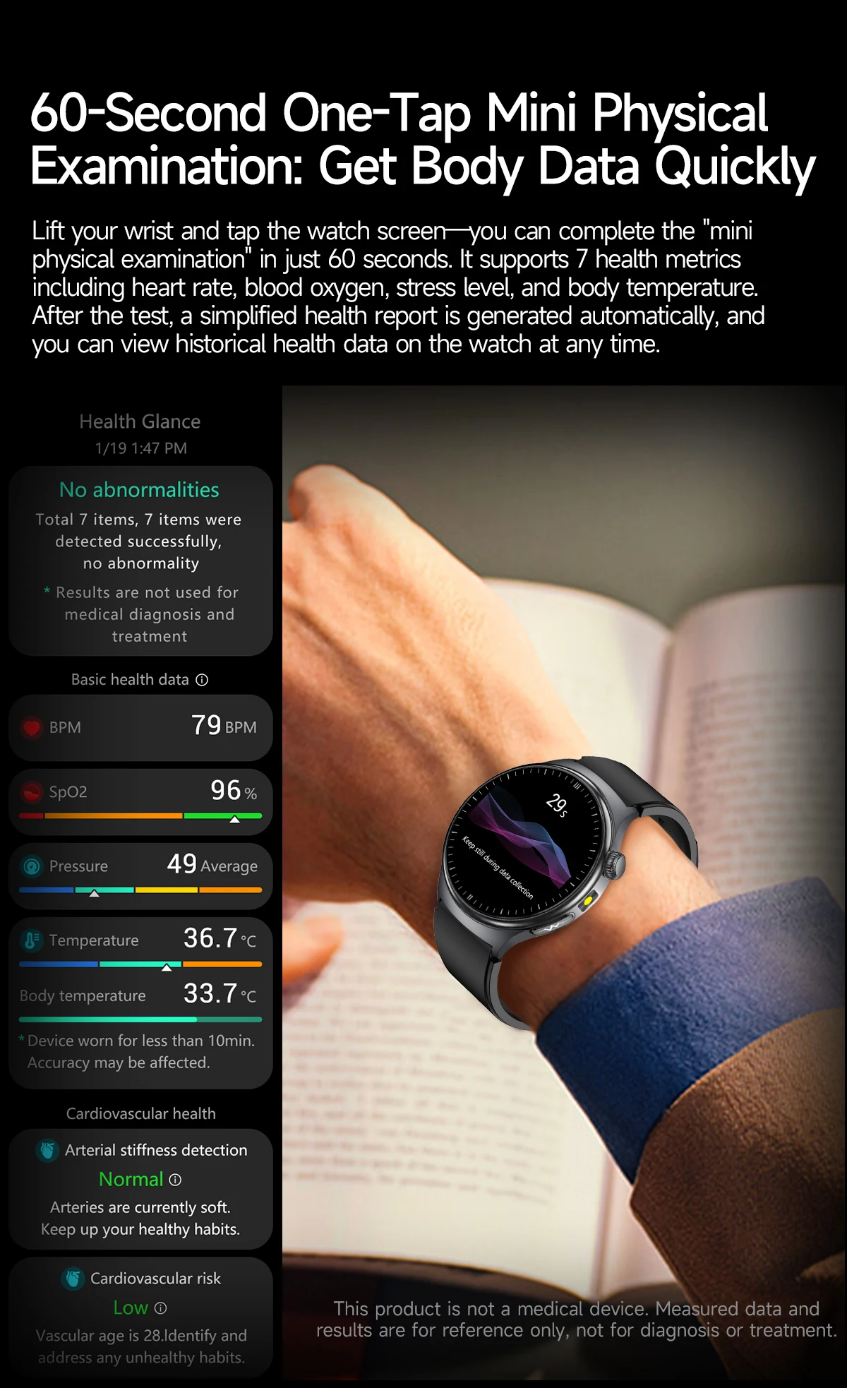 Präzise Mikro-Physikalische Untersuchung Gesundheits-Smartwatch Blutdruck Harnsäure Körperfett Fünf-Organ-Analyse Anrufuhr für Männer und Frauen – Detail 6