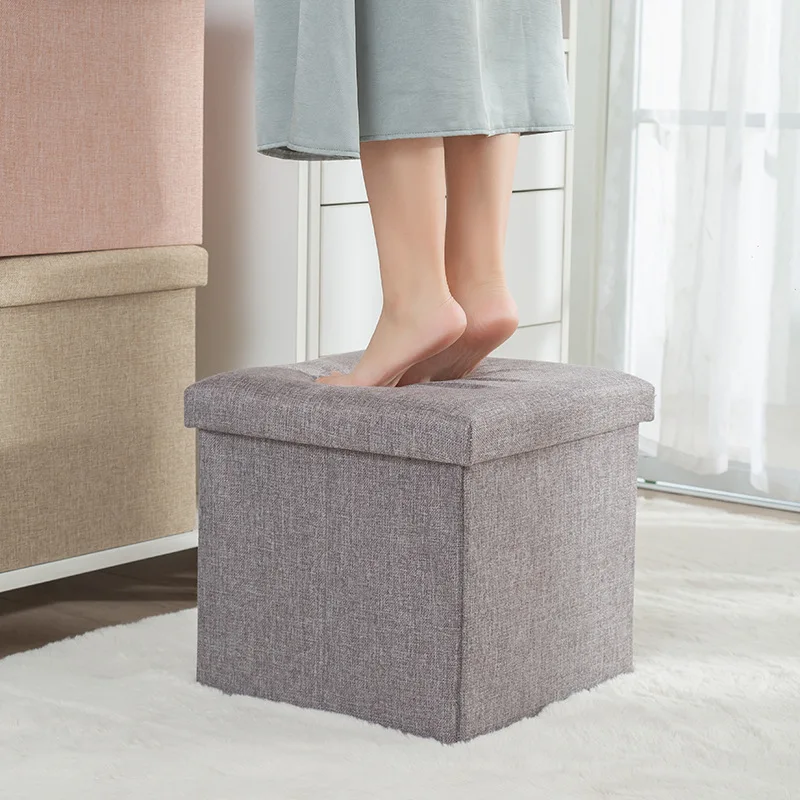 Fabric Storage Stool Multi-functional Foldable Shoe Bench Seated Box Footstool Organizer Can Cotton and Linen Household Stool