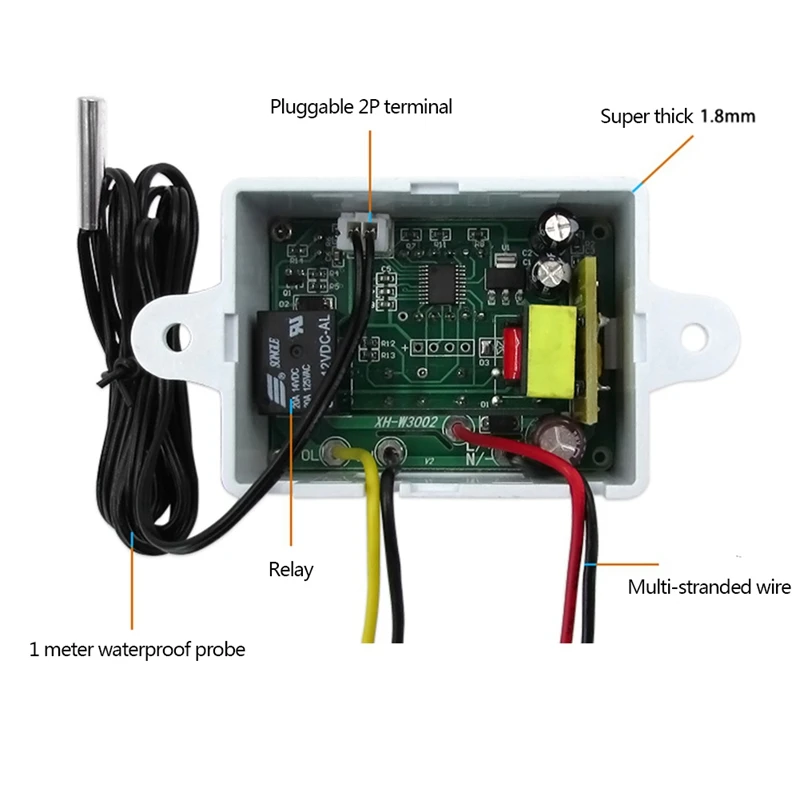 Controlador de temperatura LED Digital, XH-W3002, 220V, 10A, interruptor de Control de termostato, sonda con Sensor impermeable, W3002