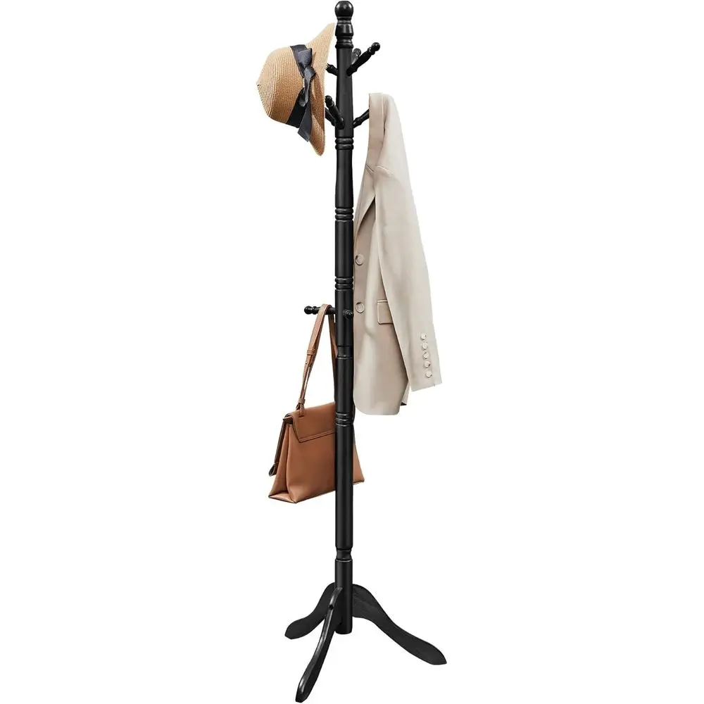 

Solid Wood Coat Rack and Stand, ree Standing Hall Coat Tree with 10 Hooks or Hats, Bags, ses, or Entryway, Hallway, Rubberwood,