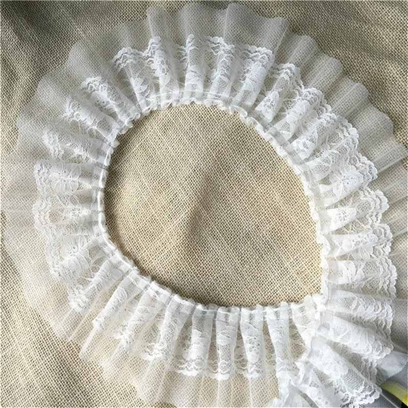 Cheap Promotion 8cm Wide Black And White Mesh Sequin Tulle Embroidery Double Laminated Wrinkle Lace Trim Applique Fabric Ribbon