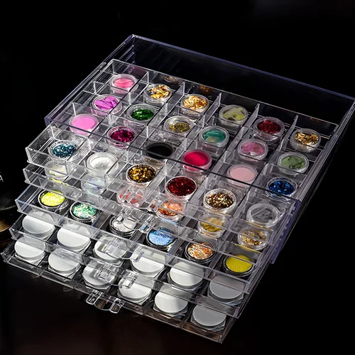 Imagen 2 del producto Caja organizadora acrílica transparente con 72/79/120 rejillas, compartimento para decoración de uñas, caja de almacenamiento para organizador de cuentas, accesorios de manicura DIY