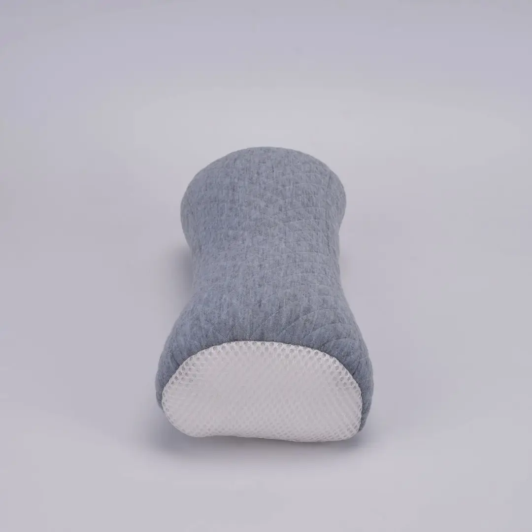 Camping Pillow Portable Gray Ergonomic Memory Foam Soft Breathable Knitted Cover With Lanyard For Travel Neck Lumbar Support