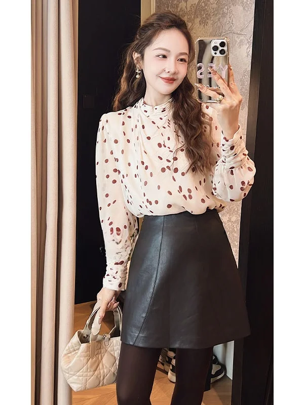 

Женская блузка Ele Sle Long Sve Polka Dot PINZIKO Large Rabbit в стиле ретро, корейская драма-стиль, высококачественная, для женщин