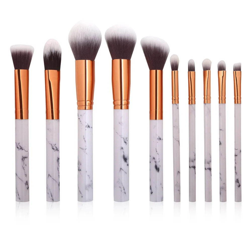 

10Pcs High End Marble Finish Brushes Smooth Easy Glide Tools for Flawless Foundation Concealer Eyebrows Eyeliner Blush