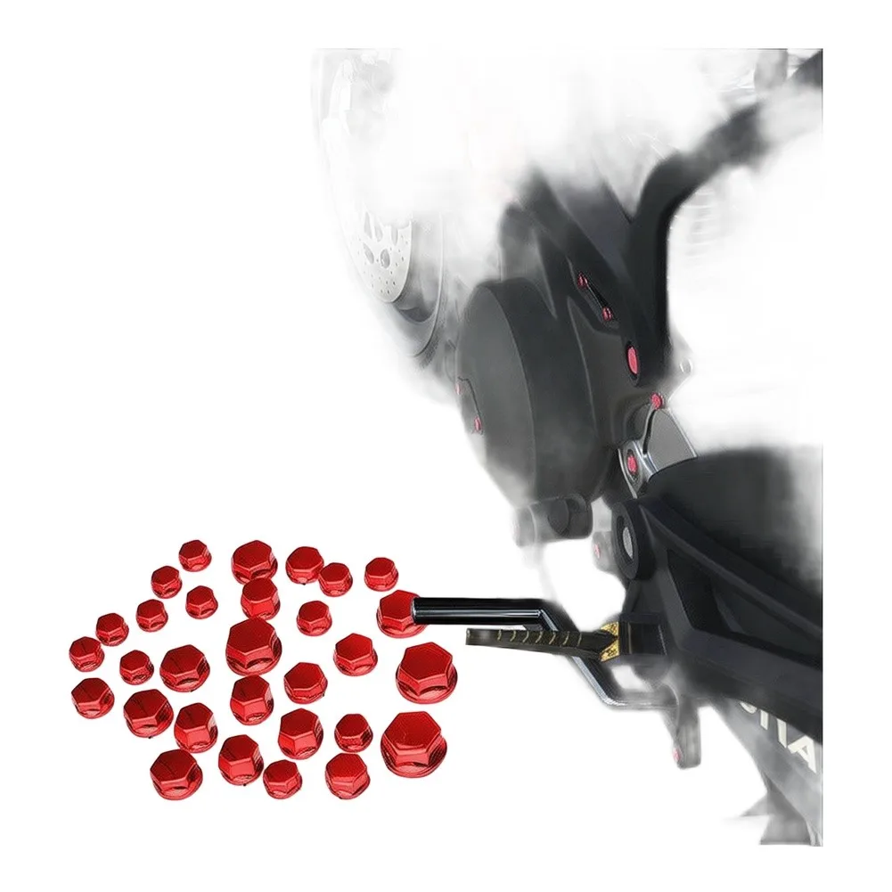 Accessories Rear Right Front Socket Screw Covers Hexagon Motorcycle Red 30pcs/Set ABS Plastic Electroplated for surface