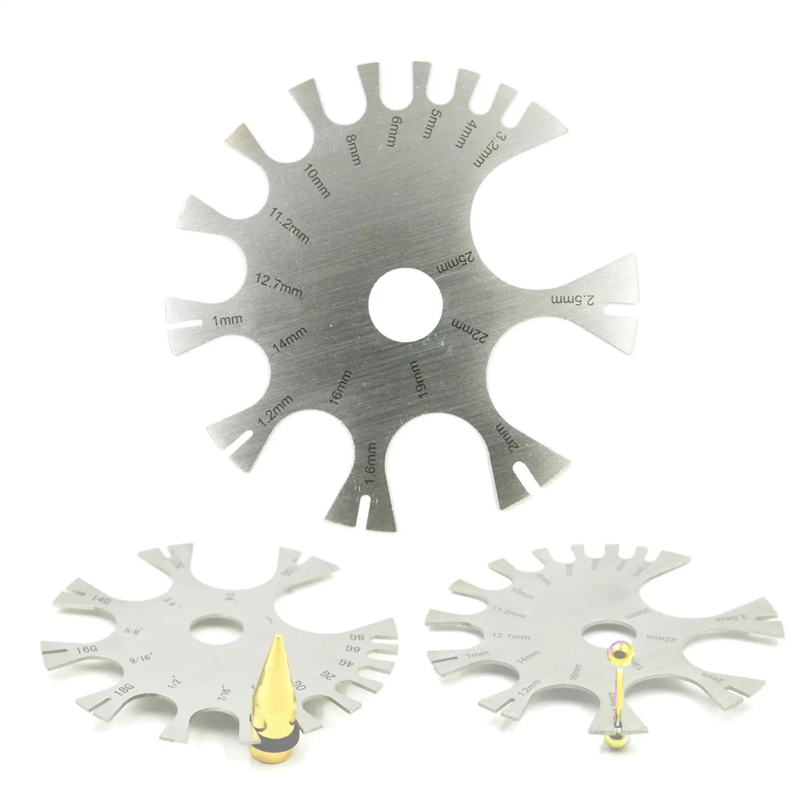 Easy Use Body Jewelry Gauge Wheel Stainless Steel Measurement Tool for Piercing Sizing 18G to 0G with Millimeter Scale for Ear