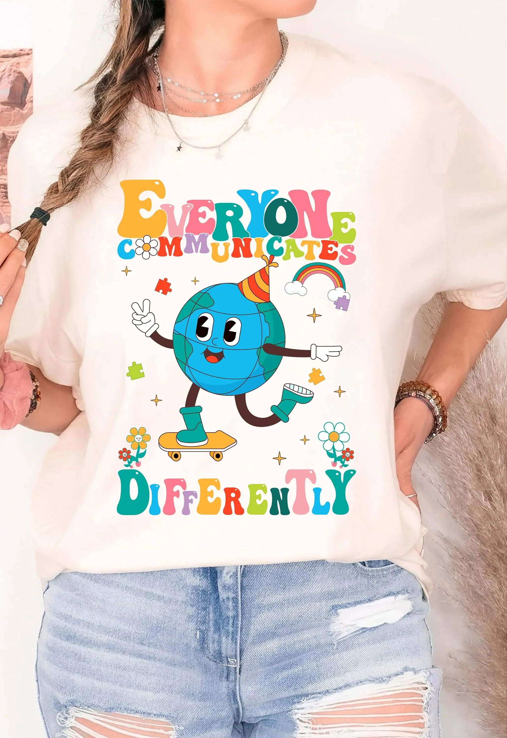 Everyone Communicates Differently T Shirt Autism Awareness Teacher Month