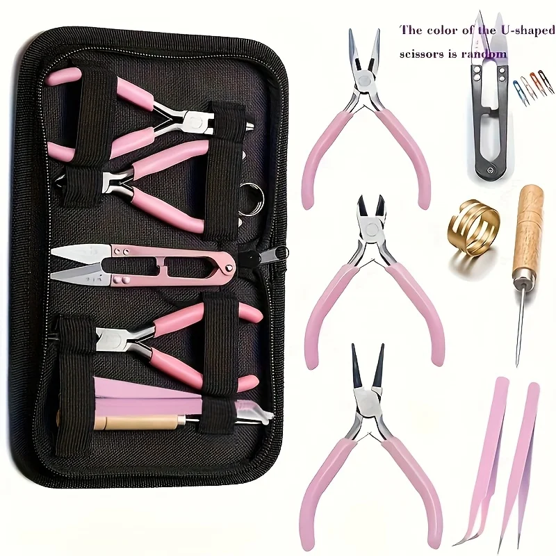 Pink Stainless Steel Jewelry Pliers Kit - Round Nose & Wire Cutters for DIY Beading, Crafting & Portable Jewelry Tools