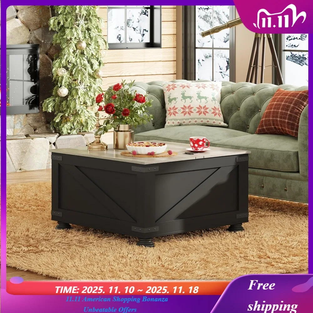 

Журнальный столик-трансформер в стиле фермерский дом с откидной столешницей и местом для хранения, квадратный, 31,5 дюйма, со скрытым отсеком, под дерево, на заказ