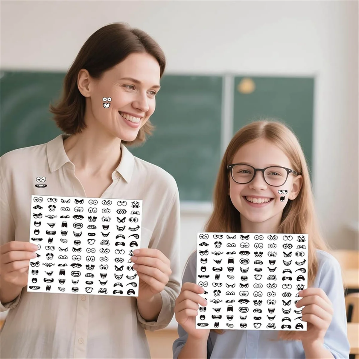 A83Z 960Pcs Black Eye Mouth Stickers, 48 Designs Cartoon Face Expression Stickers for Cup Scrapbook Art Craft DIY Decoration