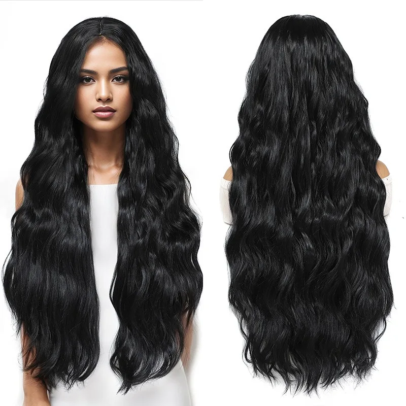 Femme perruque quotidienne sans frange cheveux bouclés fête habiller chapeaux dégradé couleur longues vagues rouleau cheveux dame ondulation coloré perruque couverture