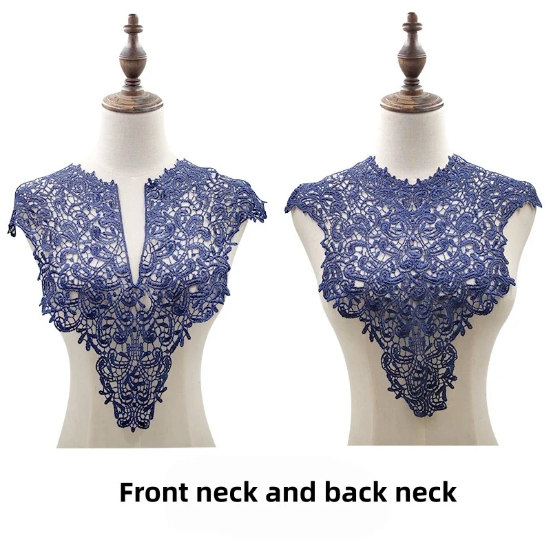Two-Piece Water-Soluble Lace Collar, Matte Silk Embroidered Bow, Three-Dimensional Hollow Collar Flower, Front Collar and Back C