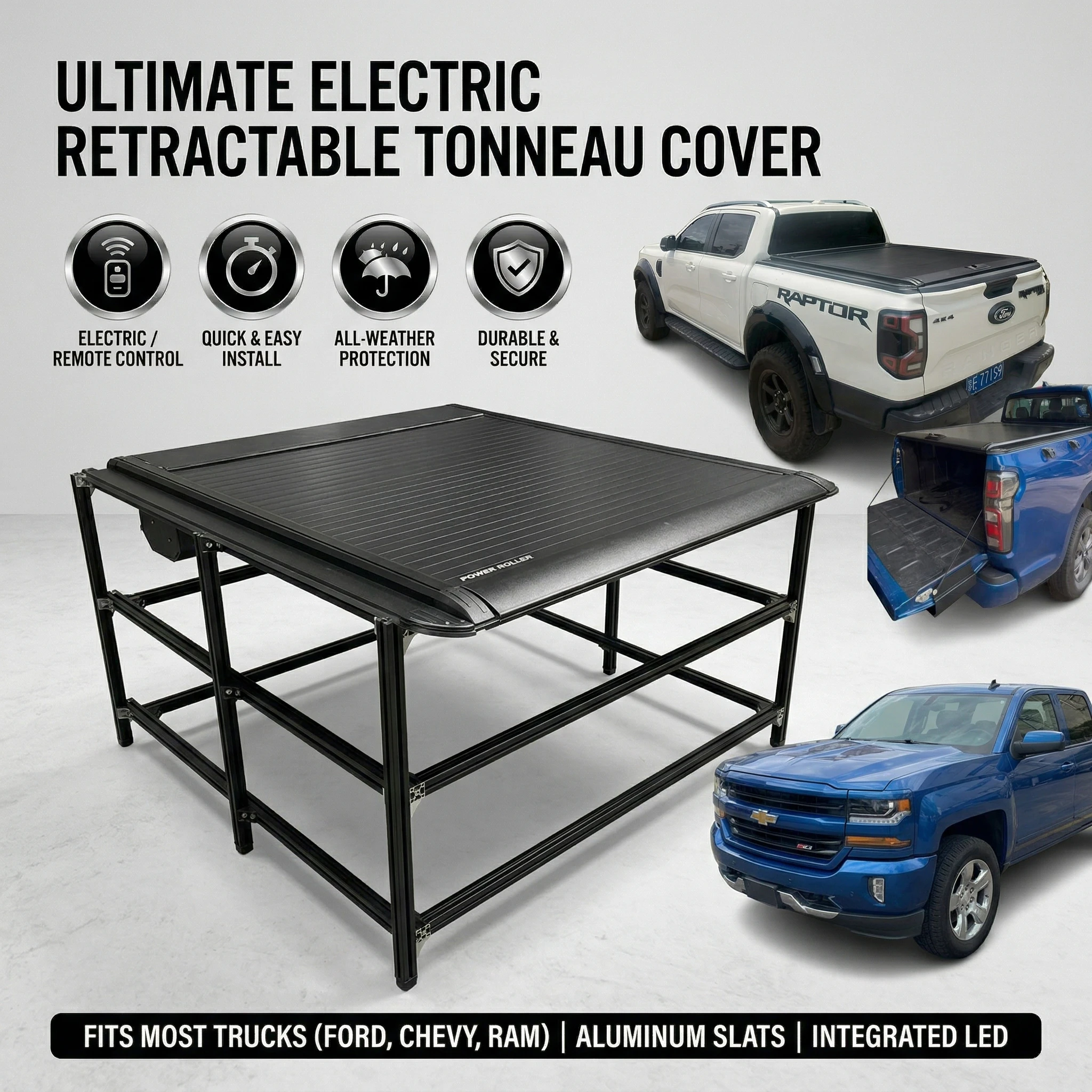 Dream Car Aluminum Alloy Electric Retractable Roller Shutter Locking Waterproof Truck Bed Cover For Ranger F150 Wildtrak T6