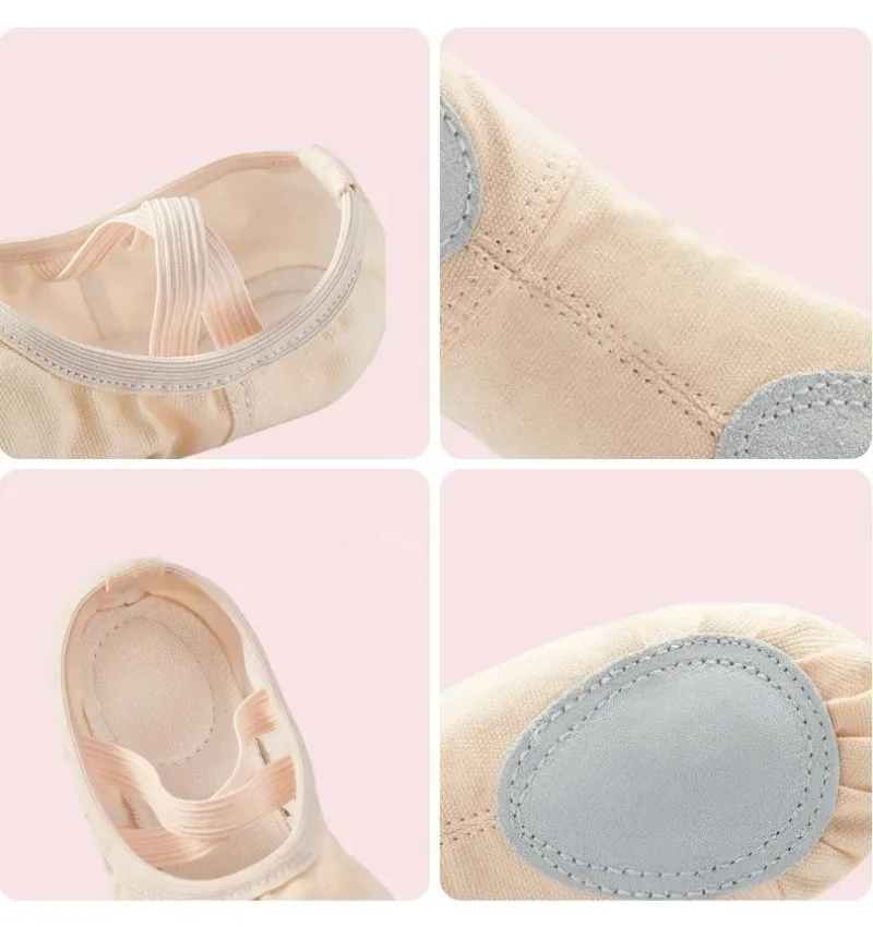 Sepatu balet anak perempuan, sepatu latihan balerina sol lembut kanvas sepatu dansa balet dalam ruangan 5 warna