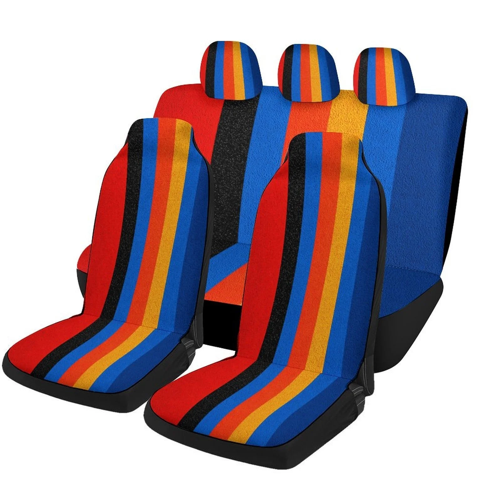 Colorful Stripes Designed Car Seat Cover Set For Most Cars, Fashionable Novelty Car Seat Protector Covers Full Set, Car Seat Co