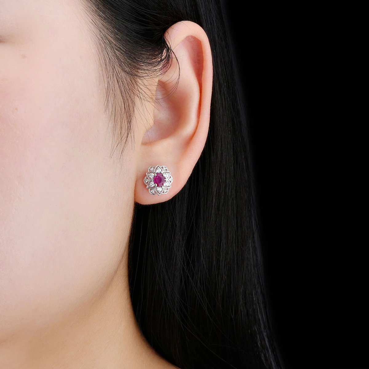 Natural Ruby Solid Sterling Silver Stud Earring 0.9 Carats Genuine Precious Gemstone Romantic Classic Luxury Fine Jewelry Gifts