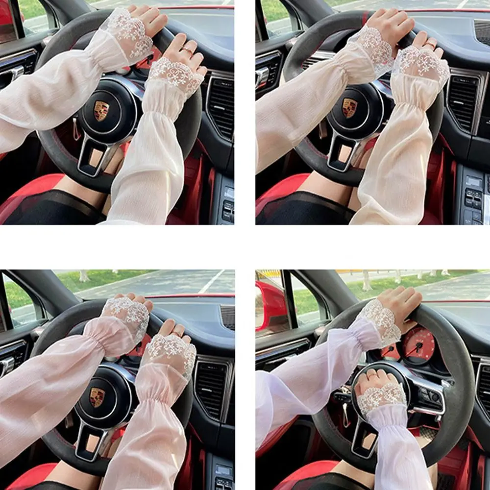 

Sweet Sun Protection Lace Sleeve Fingerless Breathable Long Arm Sleeves Hand Sleeves Polyester Summer Arm Cover Sports