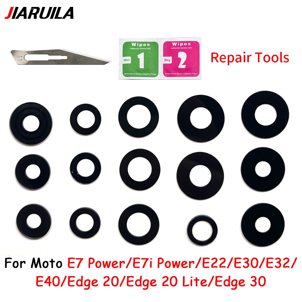 جديد ل Moto E22 E30 E32 E40 Edge 30 E7 E7i إصلاح الطاقة استبدال الكاميرا الخلفية غطاء للعدسات الزجاجية مع الغراء ملصق استبدال جزء #2