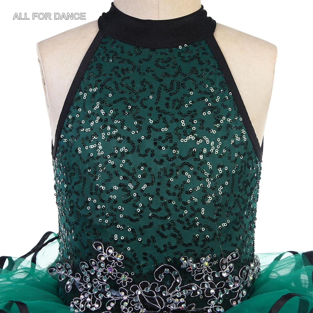 24009 Kinder Ballett Tutu Dunkelgrün Pailletten Spandex Ballett Tanz Tutu Mädchen Bühne Leistung Ballett Kostüme