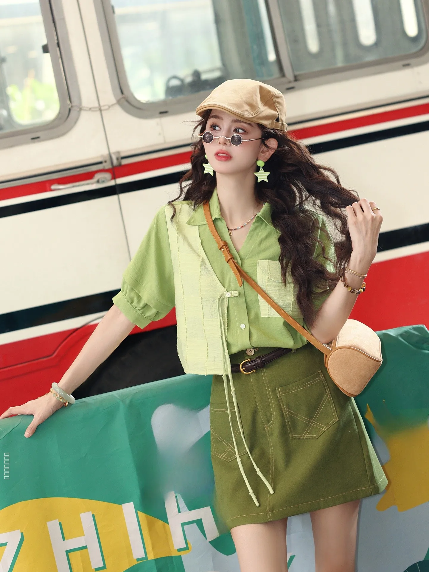 

Mint ape Casual ort Sve irt Women Summer Thin Design Loose Top Trendy Cotton Rayon Nylon Blend Collar Button Pl...