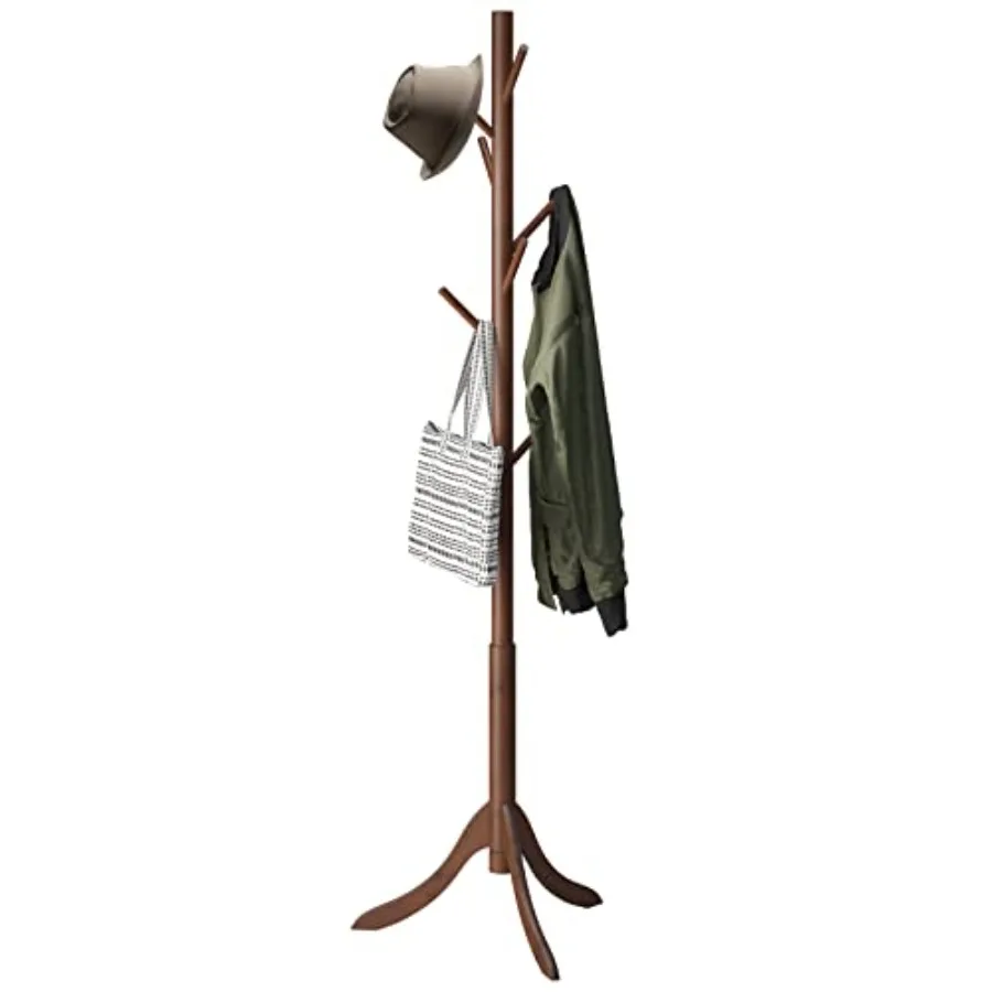 

Bamboo Wood Coat Rack Stand, Freestanding Coat Tree with 8 Hooks, Hallway Entryway Hat Hanger Organizer Standing for Bedroom, O