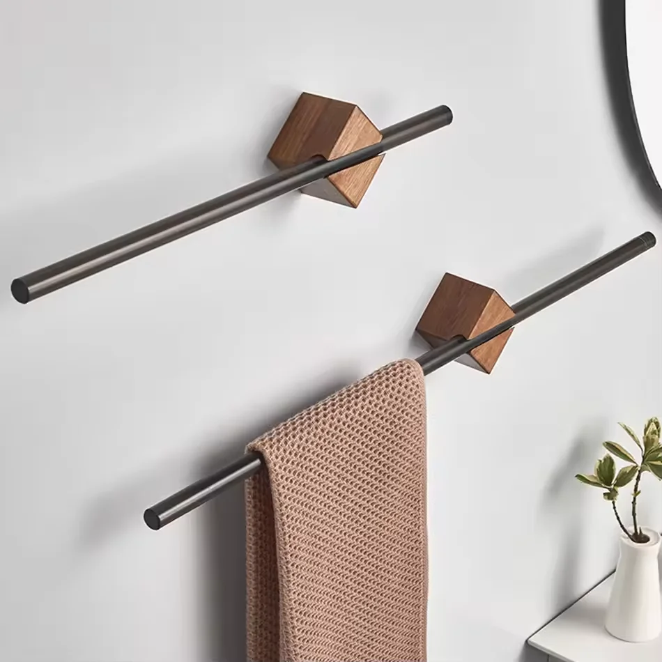 

Wood Towel Rack shelves Hanger Bath Towel Holder Wall Hanging Towel Bar Space Aluminum Bathroom Shelf Kitchen Storage Rack