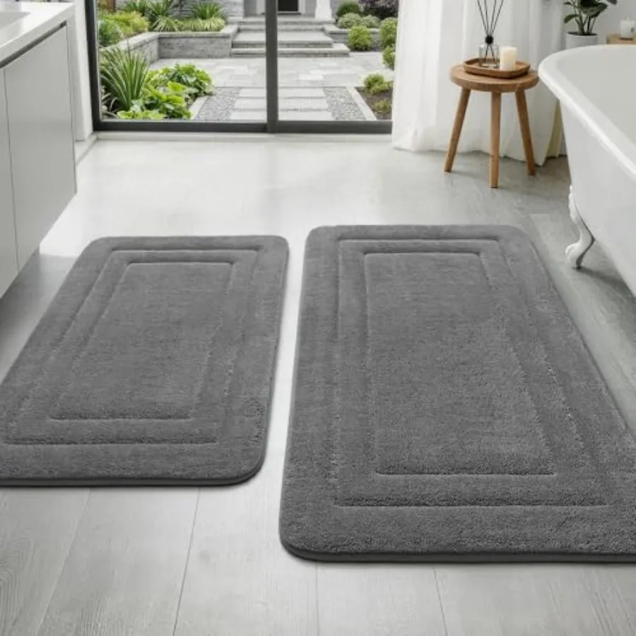 Bathroom Rugs Sets 2 Piece, Towel-Like Soft Absorbent Thick High Density Memory Foam Bath Mat Set, Non-Slip Machine Washable Ba