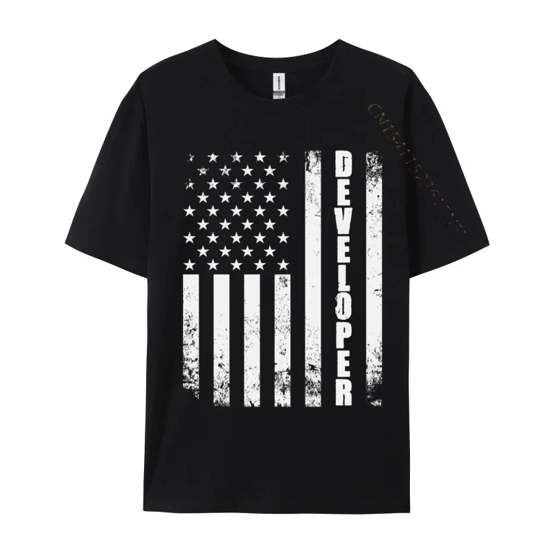 Developer American Flag USA Computer Coder Programmer Geek Cool Printing Cotton Young Tops Tees Crazy Tshirts