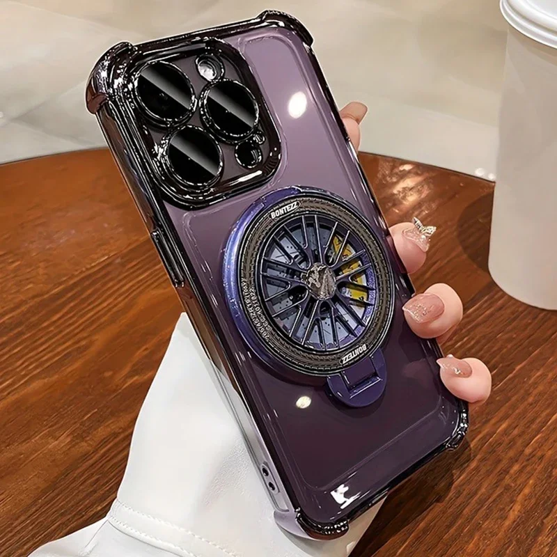 Luksusowy magnetyczny 360 °   Obrotowe etui na telefon z uchwytem do iPhone 17 16 15 Pro Max 14 Plus 13 12 11 17 Air Plating Clear Bumper Cover