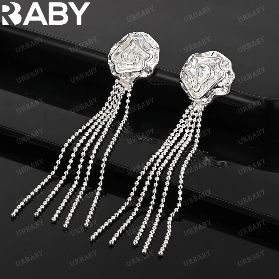 

URBABY 925 Sterling Silver Earrings Flower Tassel Drop Earrings For Women Jewelry Fashion Party and Daily Wear