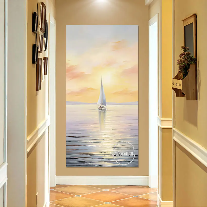 ملصق فني كبير الحجم من قماش المناظر البحرية، مشهد غروب الشمس، عمل فني للرسم الزيتي، لوحة صور جدارية فاخرة تجريدية، ديكور الفندق