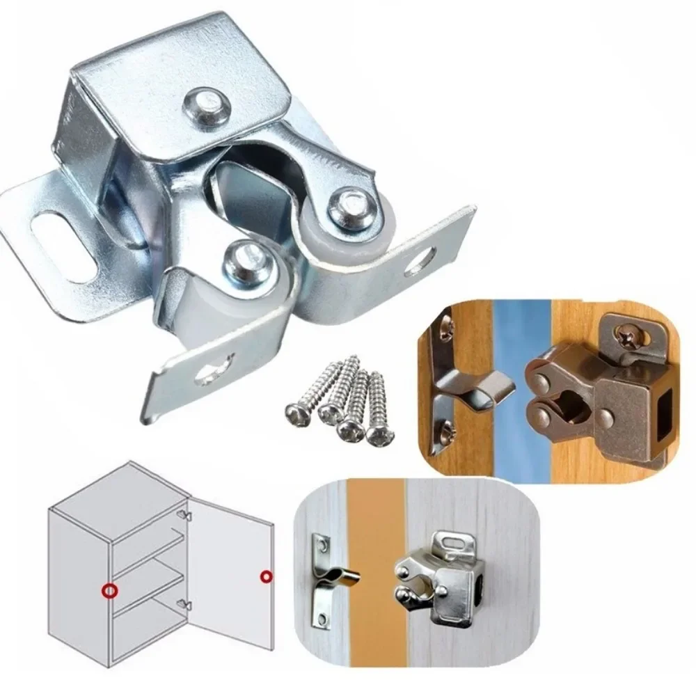 Double Roller Catches Cupboard Cabinet Door Latch Wardrobe Clip with Screws Twin Striker Furniture Hardware Door Soft Closer