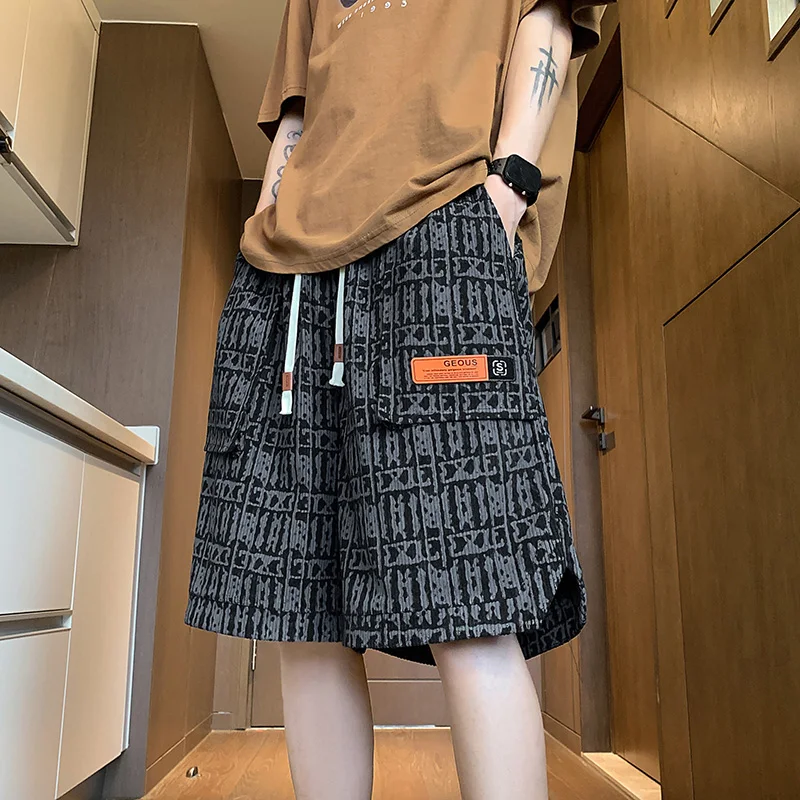 Loose Men's Running Shorts Summer American Casual Four-Five Inch Waist Elastic Straight Leg Anti-Wrinkle Fitness Workwear