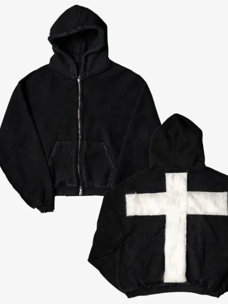 

European and American Gothic style dark cross hoodie top loose and fashionable suitable for both men and women hoodie top Y2K
