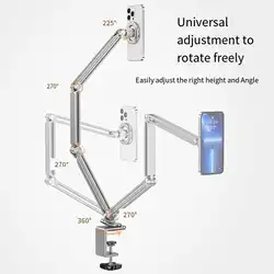 Overhead Desktop Magnetic Phone Stand for Magsafe iPhone 15 14 13 12 Series Phone Holder Adjustable Long Arm Phone Mount