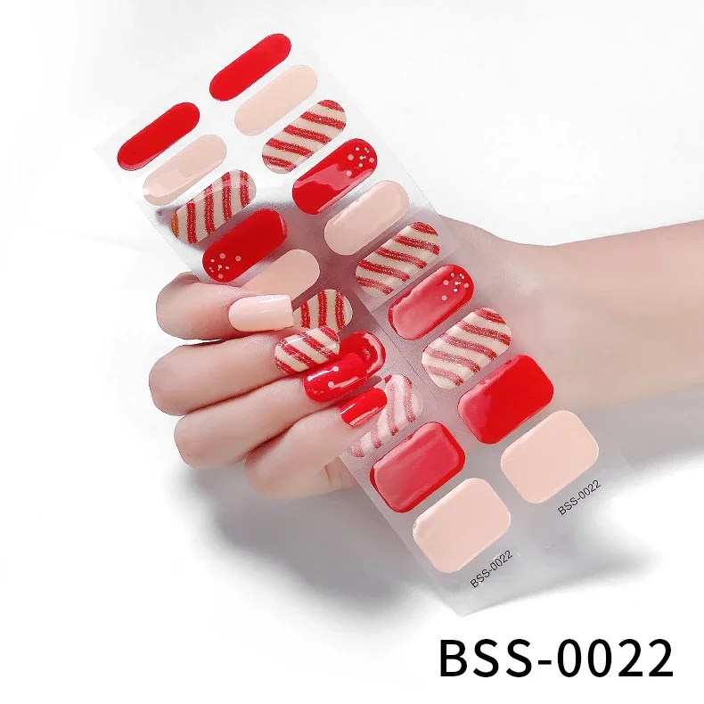 20 Strips Christmas Decoration Nail Manicure Nail Sticker UV Led Lamp Semi Cured Gel Design Nail Decals Waterproof Stickers