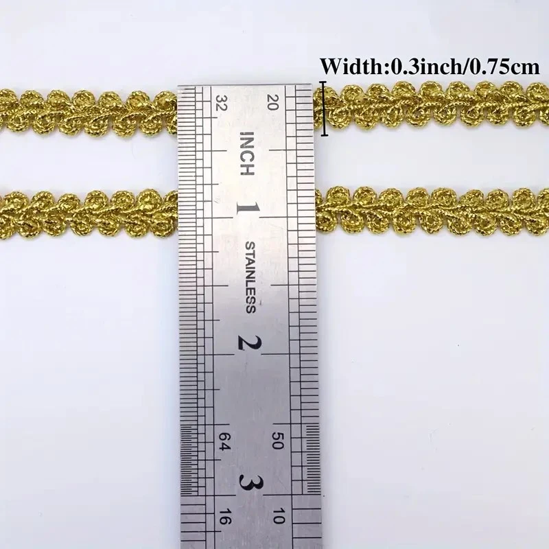 5 Yards Goldfaden-Stickerei-Spitzenstoff mit Wellenmuster für Festtagskleidung, Weihnachtsaccessoires, Näharbeiten und Reparaturen – Detail 3