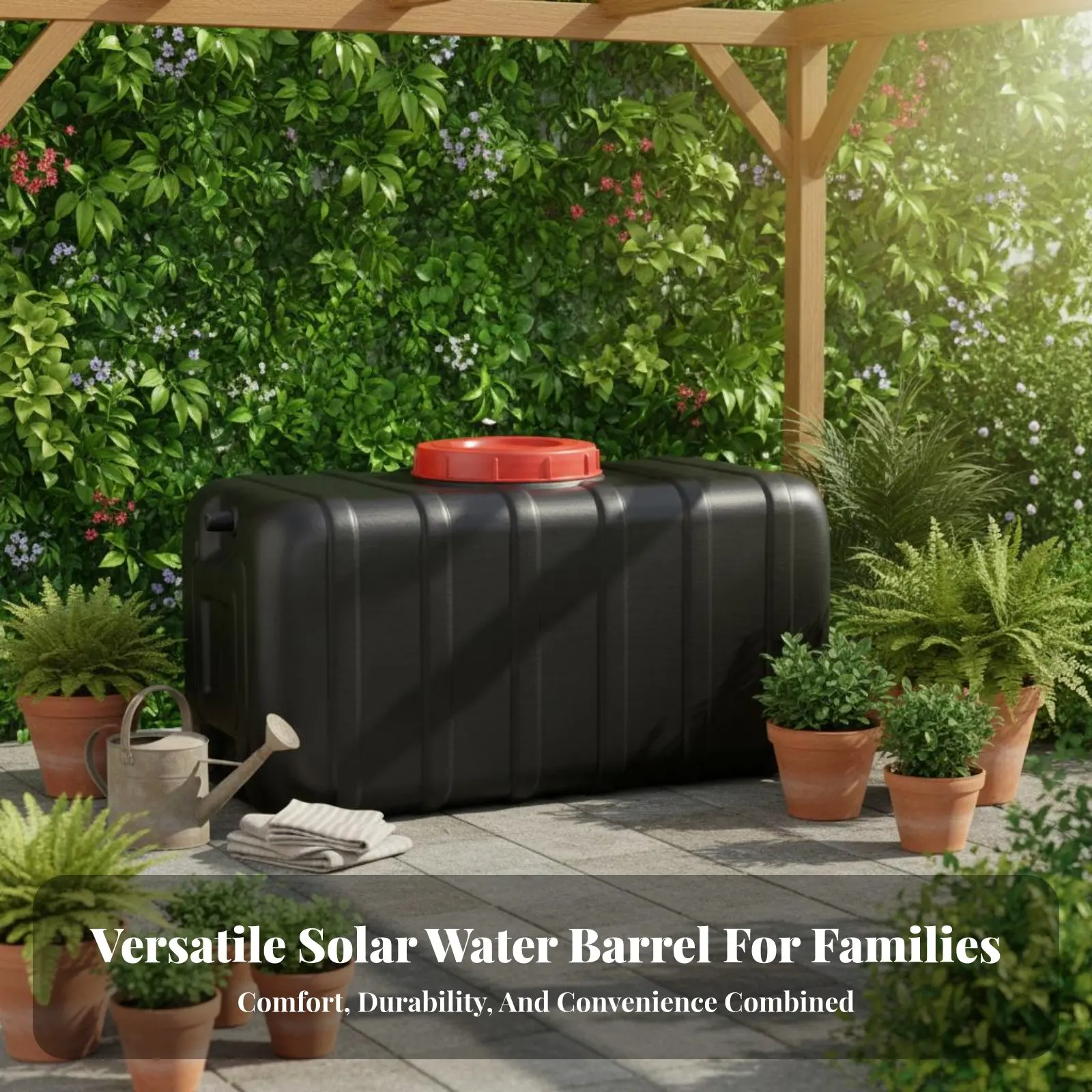 Barril para Calentador de Agua Solar, Barril de Agua de Plástico Negro con Paredes Gruesas, Barril para Recolección de Agua de Lluvia, Resistente, con Grifo Integrado