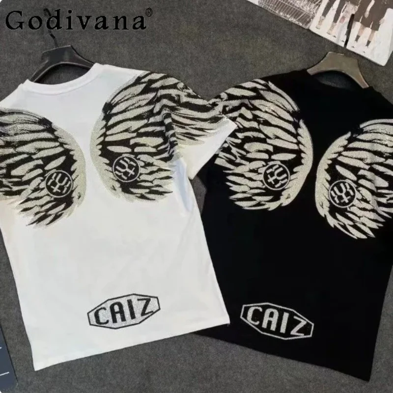 

2026 Summer New Men Korean Fashion Short Sleeve T-shirt Personalized Print Round Neck Slim-fit Leisure Hot Diamond Handsome Tops
