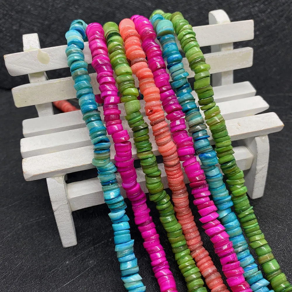 

Muticolor Natural Freshwater Shell Disc Shape Beads 2x6mm Dyeing Shell Straight Hole Loose Bead Jewelry Accessory 1strand Supply