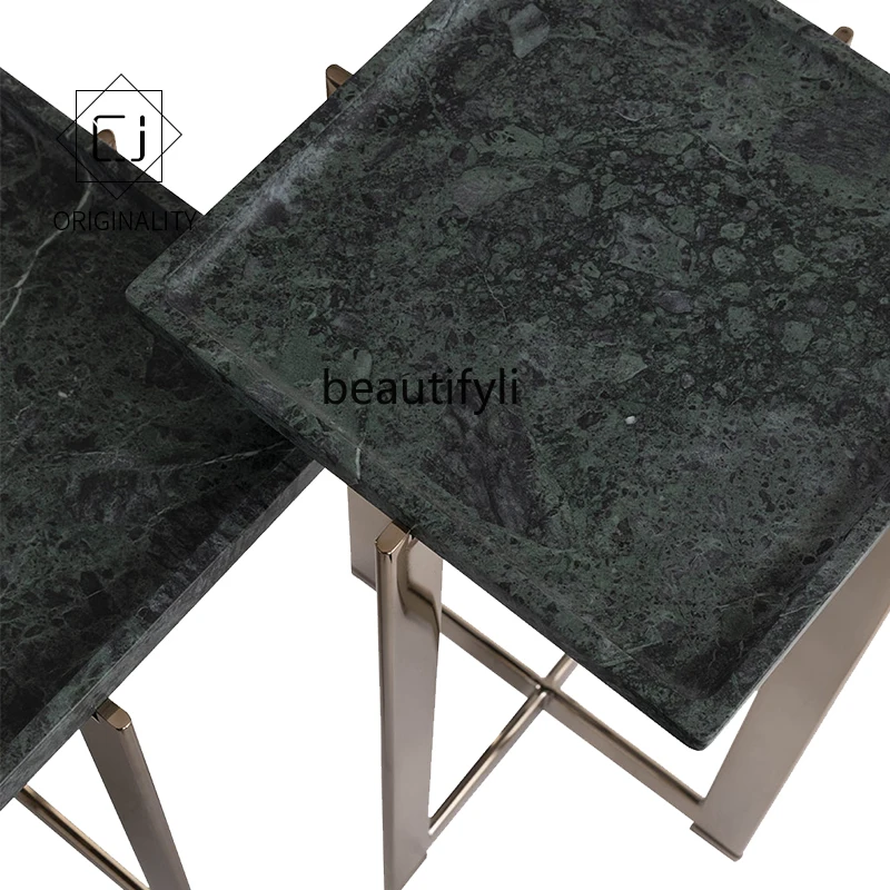 Marble Side Table Nordic Modern Living Room Coffee Size Combination Metal Corner round Tea Table image 4