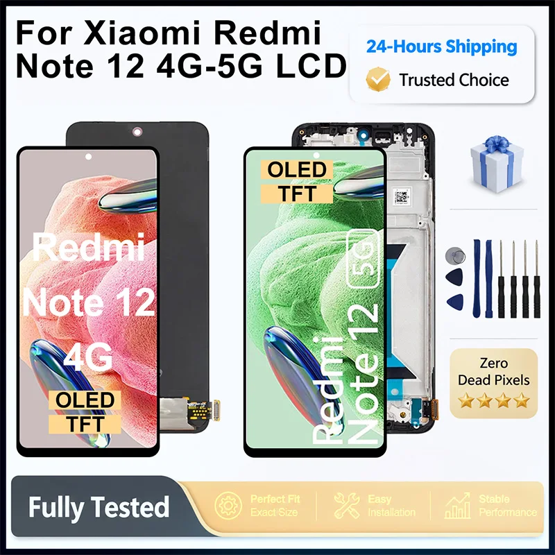 6.67'' Super OLED LCD For Xiaomi Redmi Note 12 4G Display Touch Screen Digitizer For Redmi Note 12 5G Screen Replacement Parts