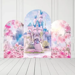 Mehofond Custom 2-Sided Dream Castle Floral Princess Girl 1st Birthday Party Baby Shower Covers Chiara Arch Decor Backdrop Photo