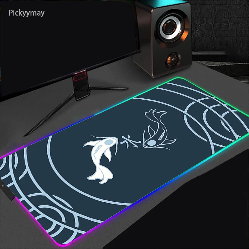 

RGB Large Gaming Mouse Pad Fish Art Mousepad Laptop Computer PadNon-slip Keyboard Rubber Desk Mats Mice Pad With Backlight LED