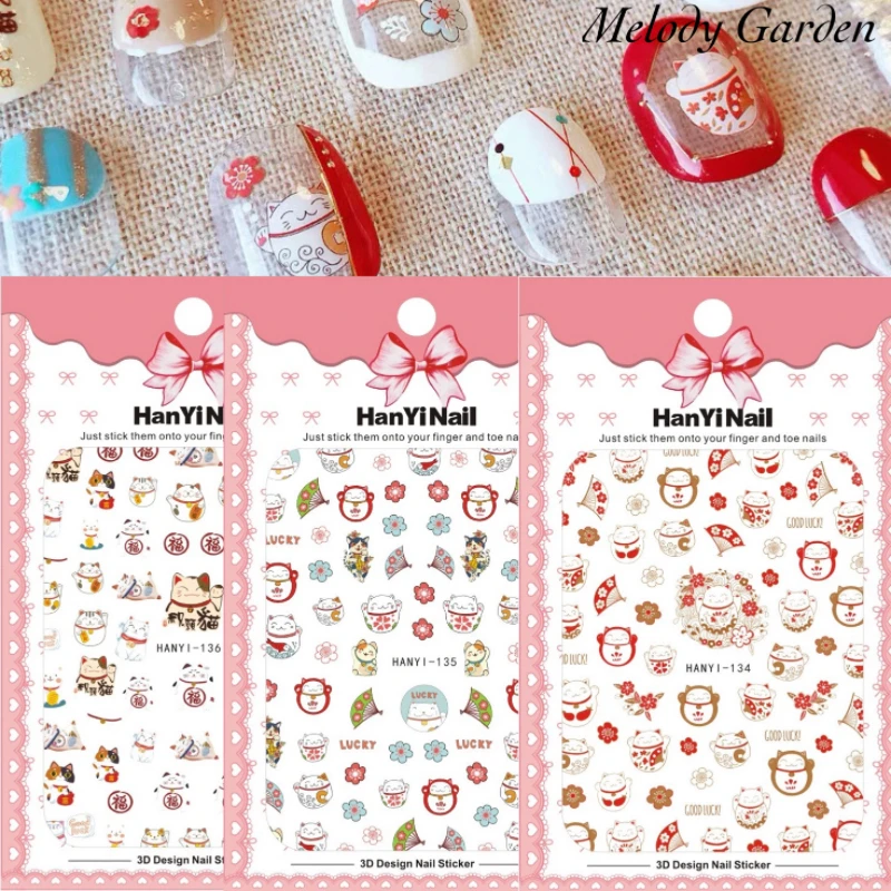 

1PCS Cartoon Cat Nail Sticker Anime Kawaii Cute Stickers Nail Art Decoration DIY Press On Nails New Year